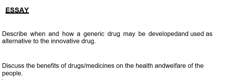 Essay Describe When And How A Generic Drug May Be Developedand Used As Alternative To The Innovative Drug Discuss The B 1