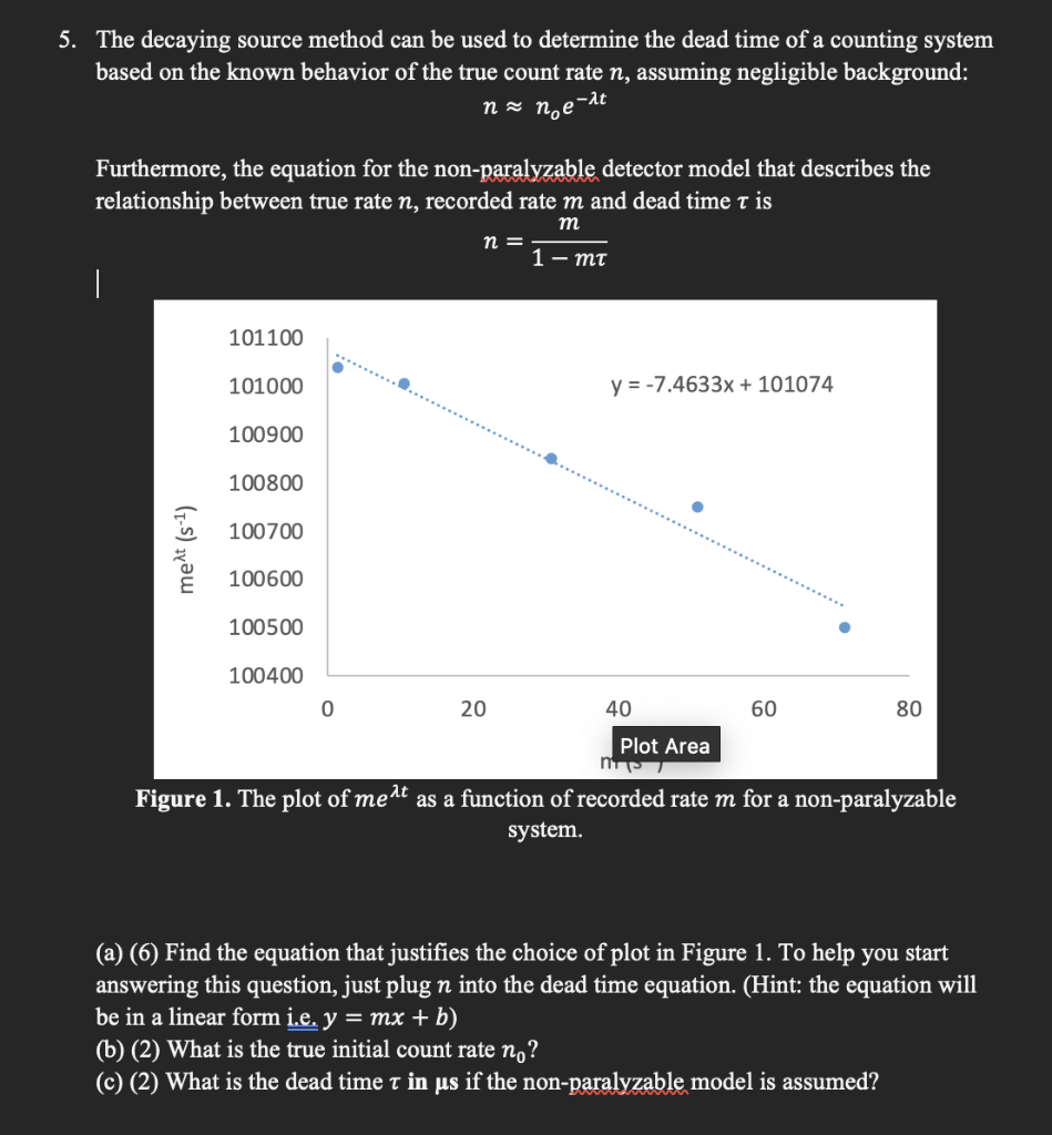 5 The Decaying Source Method Can Be Used To Determine The Dead Time Of A Counting System Based On The Known Behavior Of 1