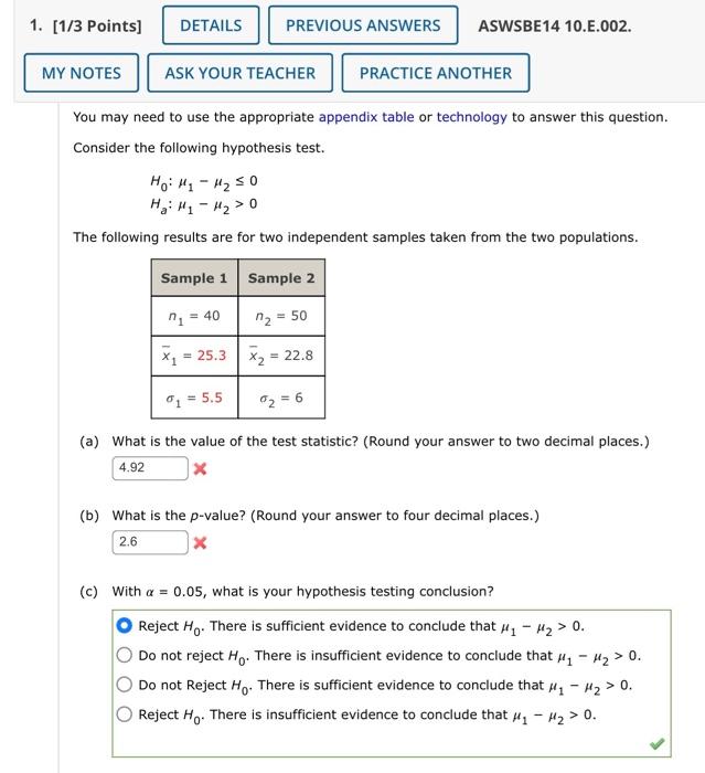 1 1 3 Points Details Previous Answers Aswsbe14 10 E 002 My Notes Ask Your Teacher Practice Another You May Need To U 1