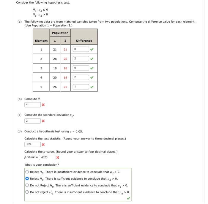 Consider The Following Hypothesis Test Hoi Hoo Ho Mo 0 A The Following Data Are From Matched Samples Taken From Tw 1