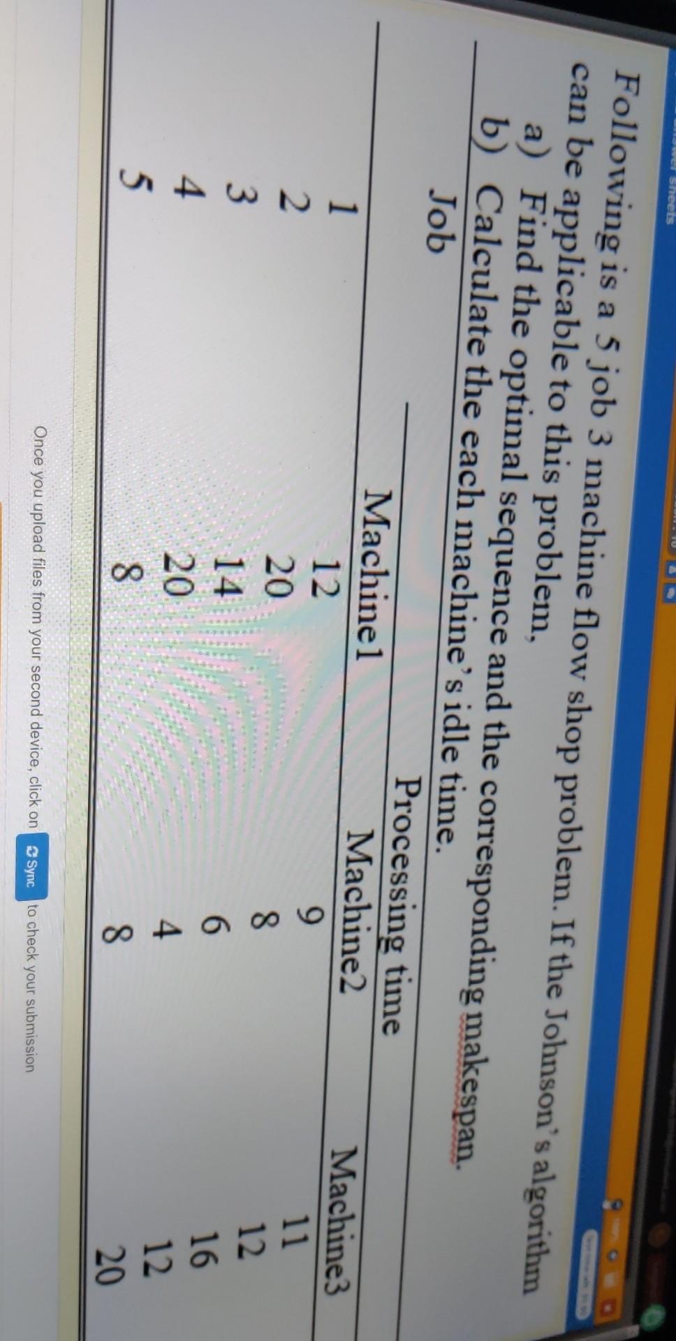 Wer Sheets Following Is A 5 Job 3 Machine Flow Shop Problem If The Johnson S Algorithm Can Be Applicable To This Proble 1