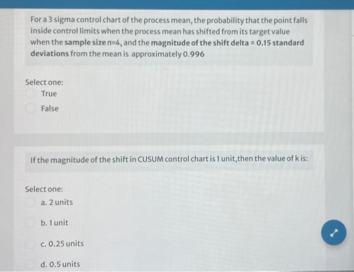 For A 3 Sigma Control Chart Of The Process Mean The Probability That The Point Falls Inside Control Limits When The Pro 1