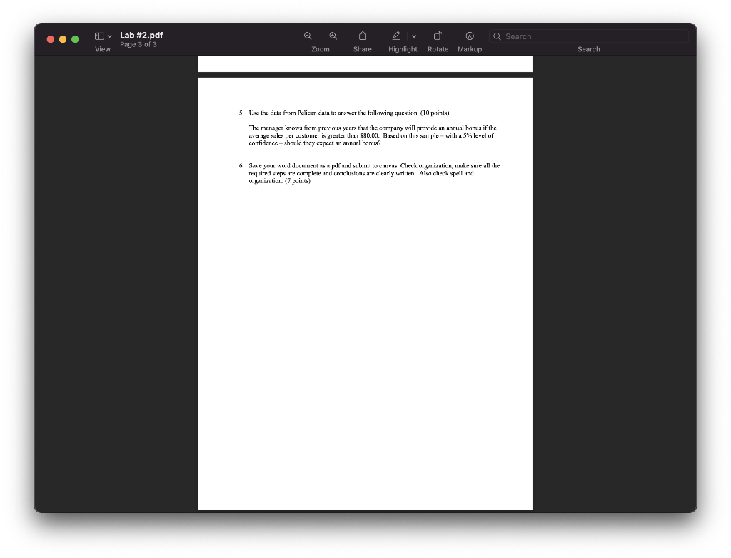 Dlab 2 Pdf View Page 3 Of 3 Q Search Zoom Share Highlight Rotate Markup Search 5 Use The Data From Pelican Data To Ans 1