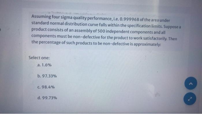 Assuming Four Sigma Quality Performance I E 0 999968 Of The Area Under Standard Normal Distribution Curve Falls Within 1