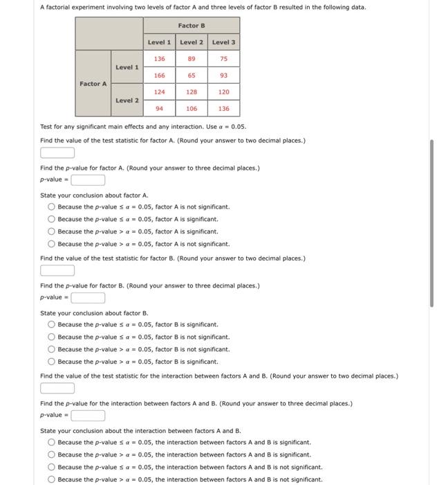 A Factorial Experiment Involving Two Levels Of Factor A And Three Levels Of Factor B Resulted In The Following Data Fac 1