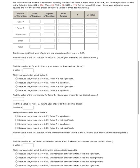 The Calculations For A Factorial Experiment Involving Four Levels Of Factor A Three Levels Of Factor B And Three Repli 1