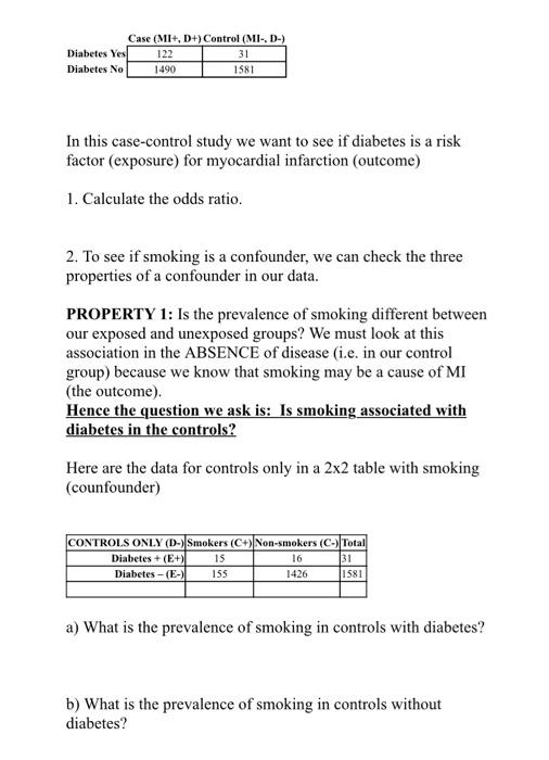 Case Mi D Control Mi D Diabetes Yes 122 31 Diabetes No 1490 1581 In This Case Control Study We Want To See If 1