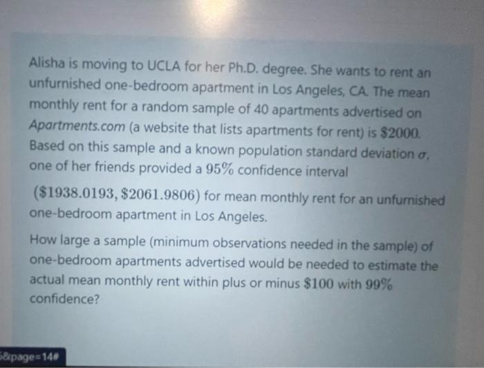 Alisha Is Moving To Ucla For Her Ph D Degree She Wants To Rent An Unfurnished One Bedroom Apartment In Los Angeles Ca 1