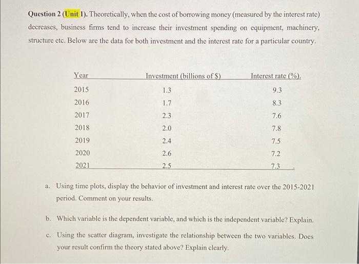 Question 2 Unit 1 Theoretically When The Cost Of Borrowing Money Measured By The Interest Rate Decreases Business 1
