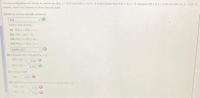 The Prior Probabilities For Events And Ay Are Pax 0 25 And Pax 0 75 It Also Known That Plana 0 Suppose Pota 0 1