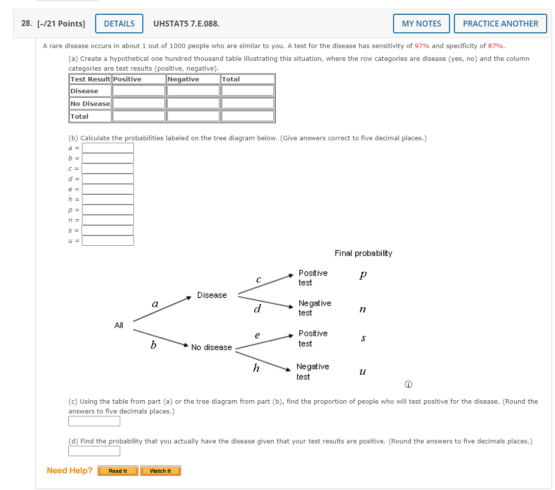 28 21 Points Details Uhstat5 7 E 088 My Notes Practice Another A Rare Disease Occurs In About 1 Out Of 1000 People 1