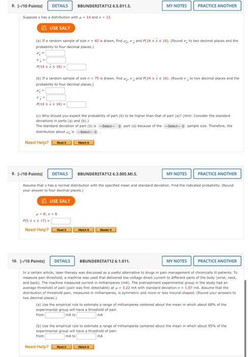 B I 10 Points Details Bbunderstat126 5 011 5 My Notes Practice Another Suppose X Has A Distribution With A 14 And 12 1