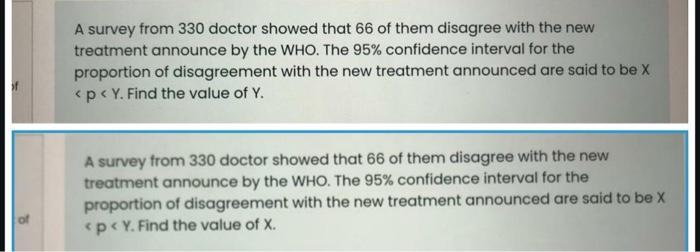 A Survey From 330 Doctor Showed That 66 Of Them Disagree With The New Treatment Announce By The Who The 95 Confidence 1