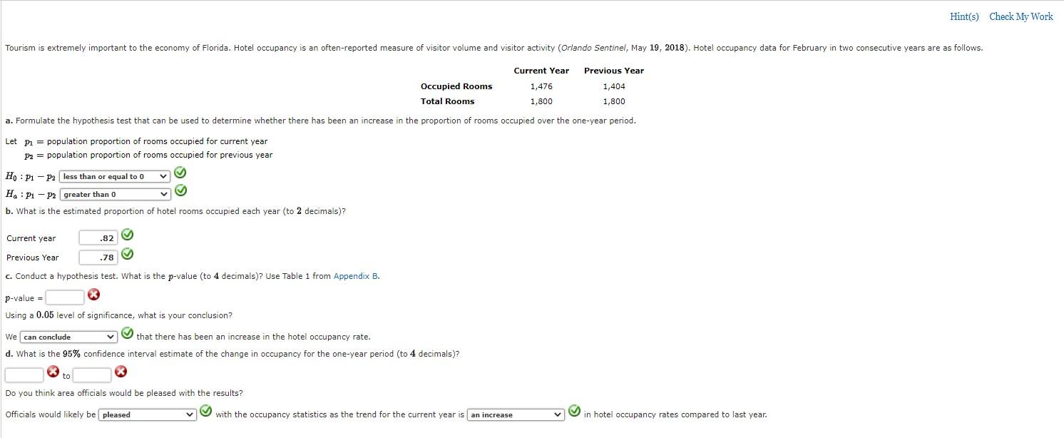 Hint S Check My Work Tourism Is Extremely Important To The Economy Of Florida Hotel Occupancy Is An Often Reported Mea 1