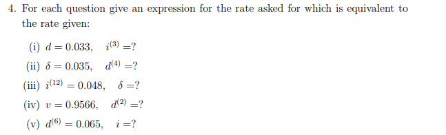 4 For Each Question Give An Expression For The Rate Asked For Which Is Equivalent To The Rate Given I D 0 033 3 1