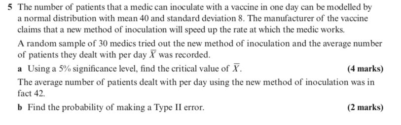5 The Number Of Patients That A Medic Can Inoculate With A Vaccine In One Day Can Be Modelled By A Normal Distribution W 1