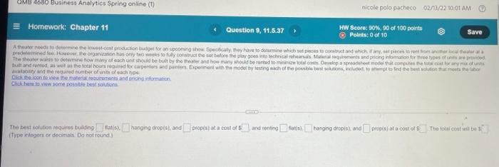 Um 4680 Business Analytics Spring Online 1 Nicole Polo Pacheco 02 11 22 10 01 Am Homework Chapter 11 Question 9 11 5 1