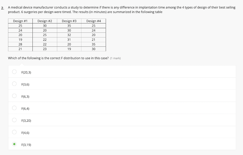 2 A Medical Device Manufacturer Conducts A Study To Determine If There Is Any Difference In Implantation Time Among The 1