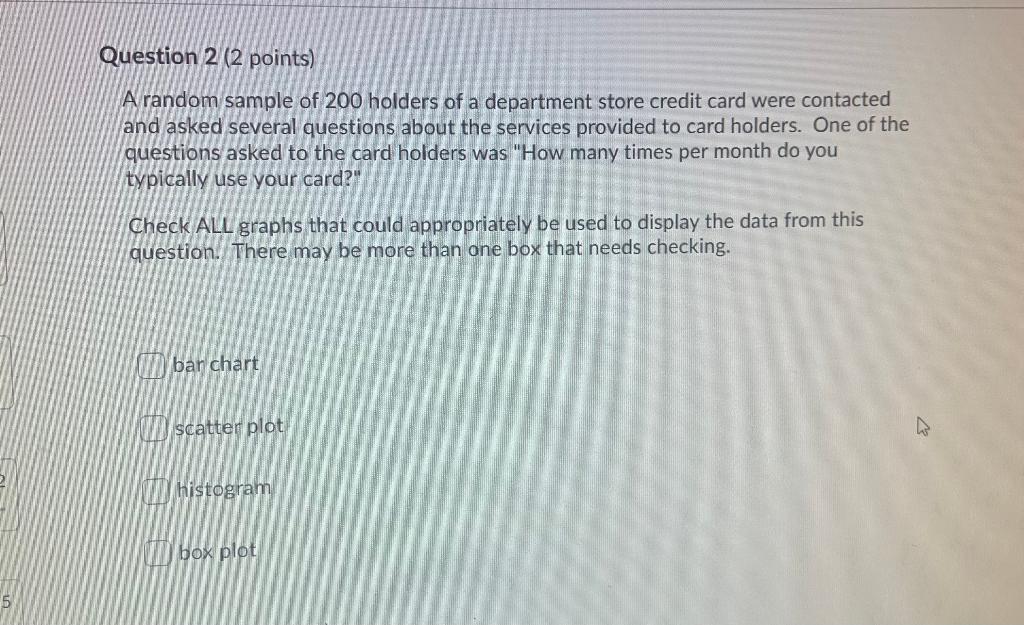 Question 2 2 Points A Random Sample Of 200 Holders Of A Department Store Credit Card Were Contacted And Asked Several 1