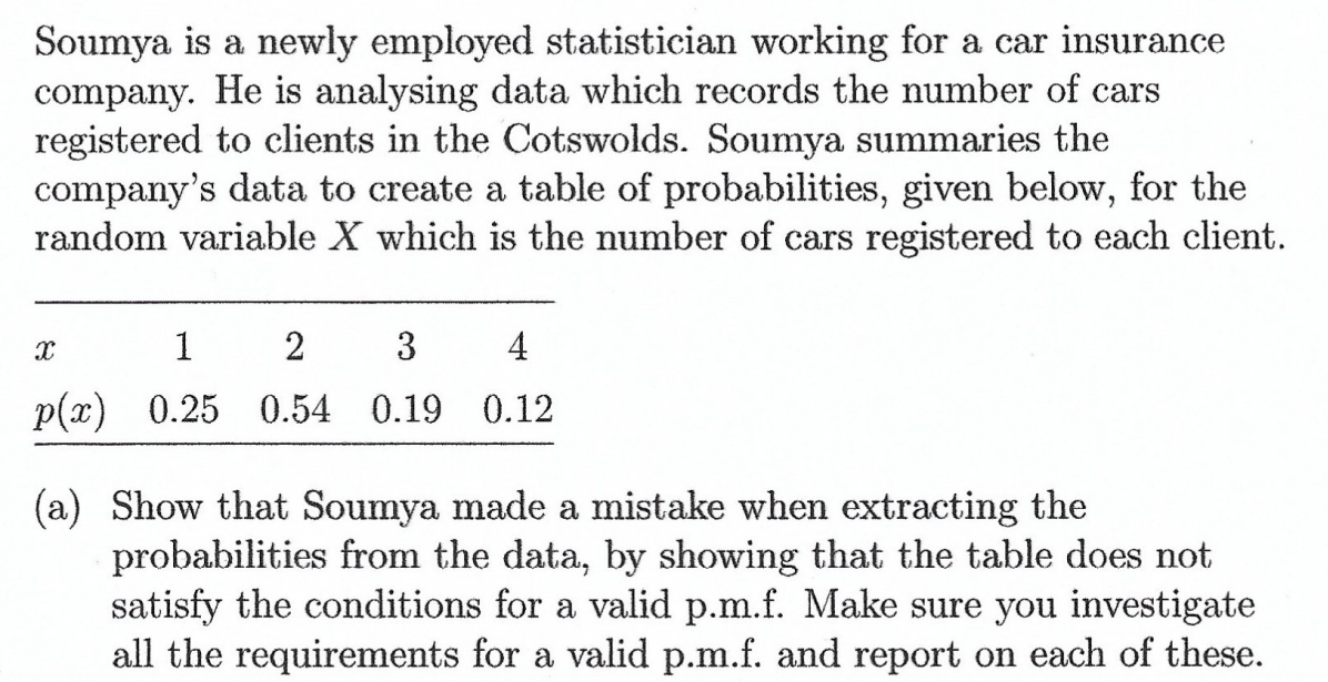 Soumya Is A Newly Employed Statistician Working For A Car Insurance Company He Is Analysing Data Which Records The Numb 1