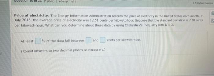 U 10 Or 11 Point Attempt 1 Of 1 3 2 Section On Price Of Electricity The Energy Information Administration Records The 1