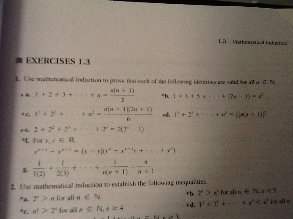 1 3 Mathematical Induction Exercises 1 3 1 Use Mathematical Induction To Prove That Each Of The Following Identities Ar 1
