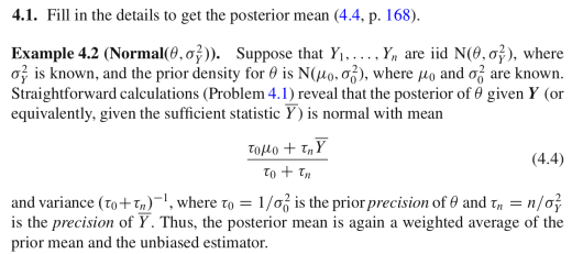 4 1 Fill In The Details To Get The Posterior Mean 4 4 P 168 Example 4 2 Normal 0 0 Suppose That Y1 Y A 1