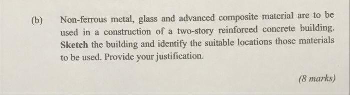 B Non Ferrous Metal Glass And Advanced Composite Material Are To Be Used In A Construction Of A Two Story Reinforced 1