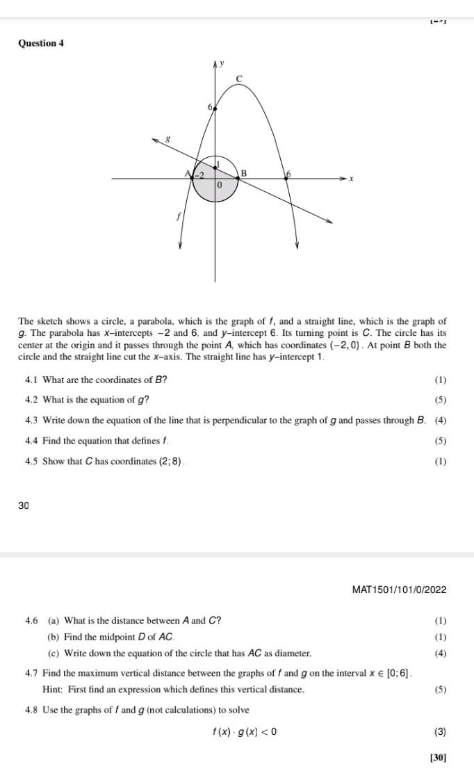 14 1 Question 4 The Sketch Shows A Circle Parabola Which The Graph Of F And A Straight Line Which Is The Graph Of 1