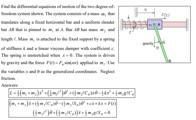 F T M Pa Gravity 9 Find The Differential Equations Of Motion Of The Two Degree Of Freedom System Shown The System Co 1