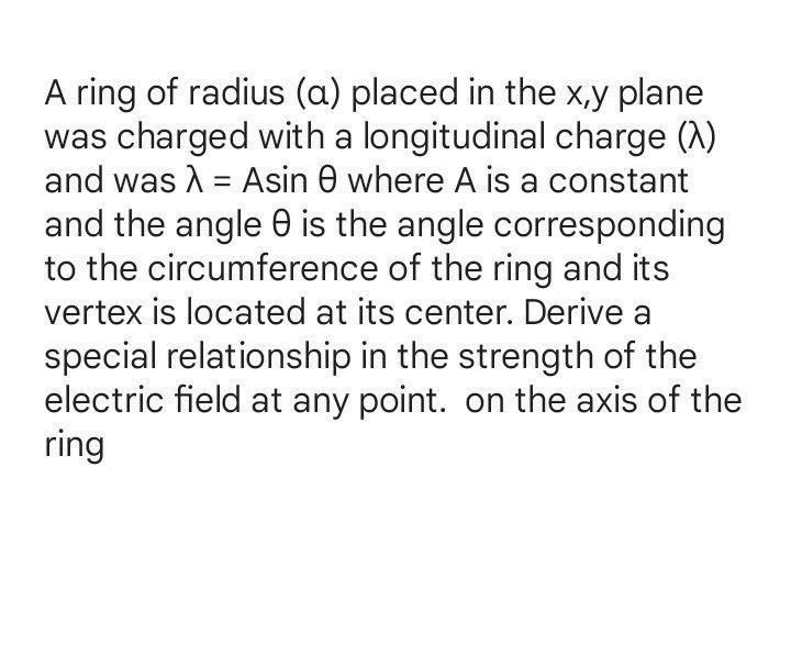 A Ring Of Radius A Placed In The X Y Plane Was Charged With A Longitudinal Charge 2 And Was I Asin O Where A Is A 1