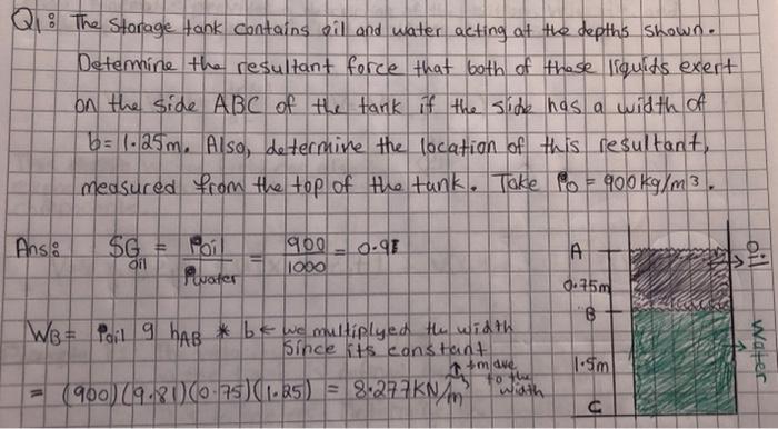 Q1 The Storage Tank Contains Oil And Water Acting At The Depths Shown Determine The Resultant Force That Both Of Those 1