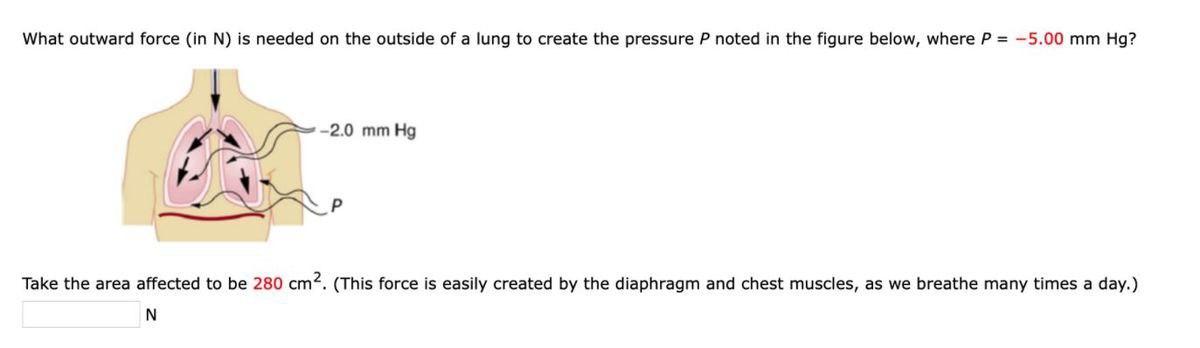 What Outward Force In N Is Needed On The Outside Of A Lung To Create The Pressure P Noted In The Figure Below Where P 1
