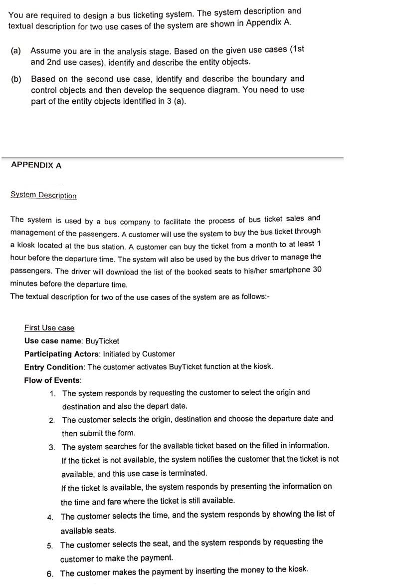 You Are Required To Design A Bus Ticketing System The System Description And Textual Description For Two Use Cases Of T 1