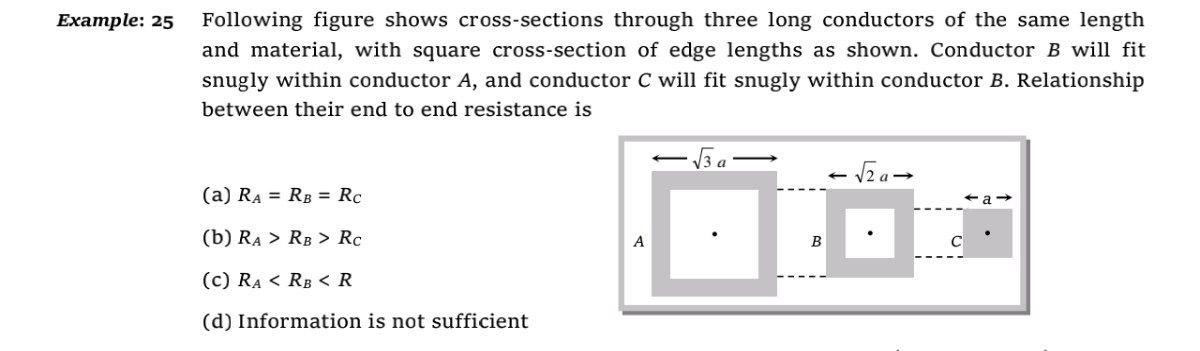 Example 25 Following Figure Shows Cross Sections Through Three Long Conductors Of The Same Length And Material With Sq 1