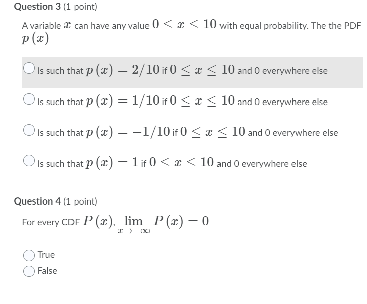 Question 3 1 Point A Variable X Can Have Any Value 0 1