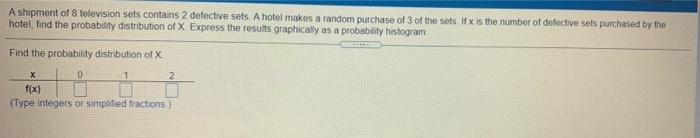 A Shipment Of 8 Television Sets Contains 2 Defective Sets A Hotel Makes A Random Purchase Of 3 Of The Sets Ifx Is The 1