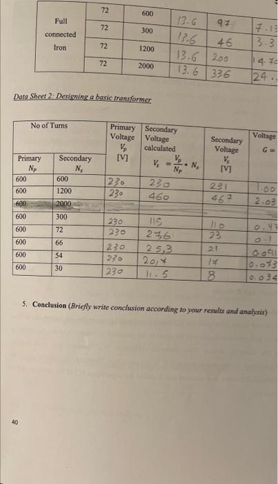 Lab Report Electromagnetic Induction Basics Transformer Ment 600 Core Type Number Of Tums Primary Secondary N N 2000 3