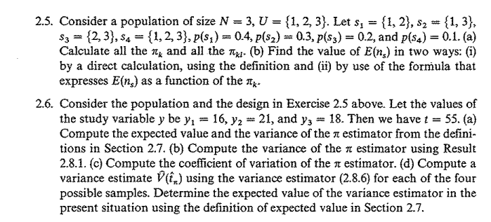 2 5 Consider A Population Of Size N 3 U 1 2 3 Let S 1 2 S2 1 3 3 2 3 4 1 2 3 P 1 1