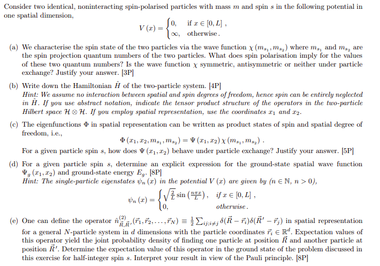 Quantum Mechanics I Need The Solution And Interpretation For Point E Use The Result From The Previous Points If Ne 1