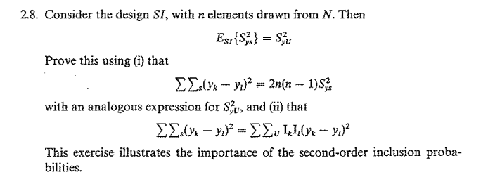 2 8 Consider The Design Si With N Elements Drawn From N Then Esr S Su Prove This Using I That Erlyx Yo 2 1