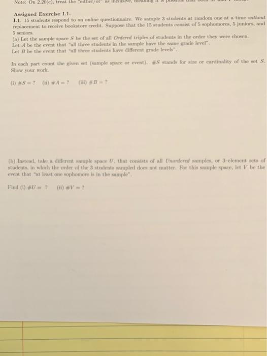Note On 2 20 E Treat The Other Orative Assigned Exercise 1 1 1 1 15 Students Respond To An Online Quantitaire We Sam 1