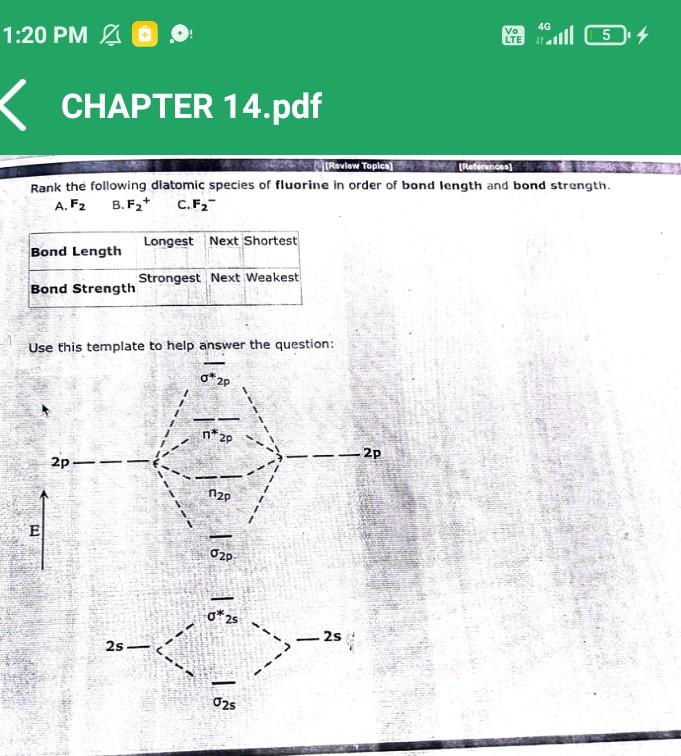 4g Vo 1 20 Pm 5 4 Chapter 14 Pdf Review Toples References Rank The Following Diatomic Species Of Fluorine In Order 1