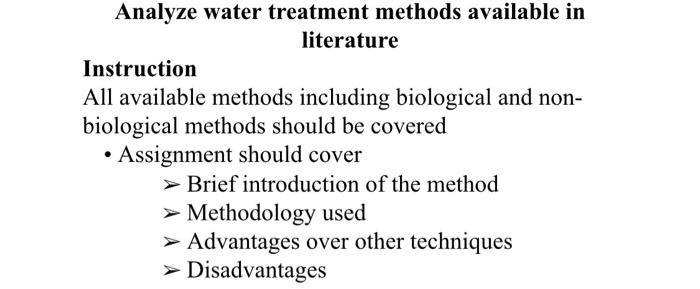 Analyze Water Treatment Methods Available In Literature Instruction All Available Methods Including Biological And Non 1