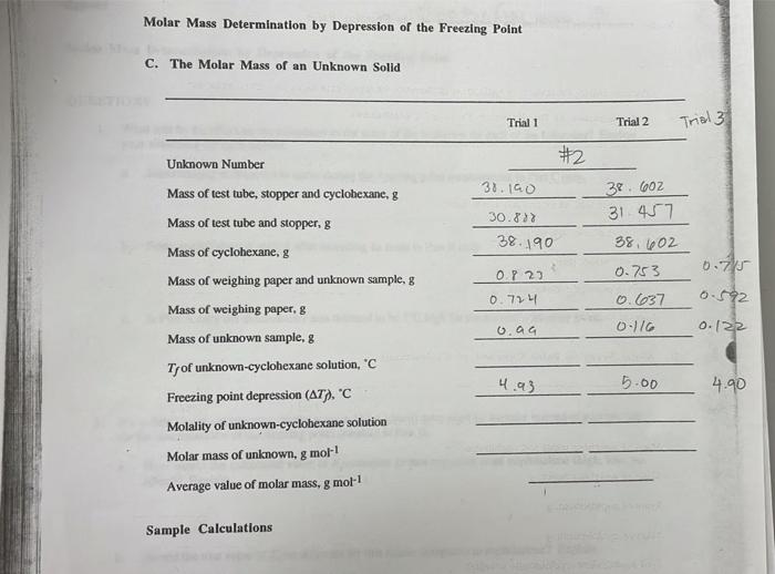B Molal Freezing Point Constant Of Cyclohexane Trial 1 Trial 2 Trial 3 0 6 Mass Of Weighing Paper And Naphthalene 8 07 2