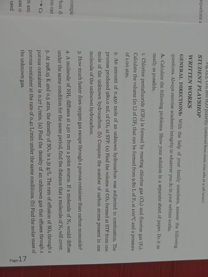 Equations A Pg 13 5 Uu And Hu Polarity Retrieved From Chem Wisc Edu At 9 28 2020 Student Playshop Written Works Ge 1