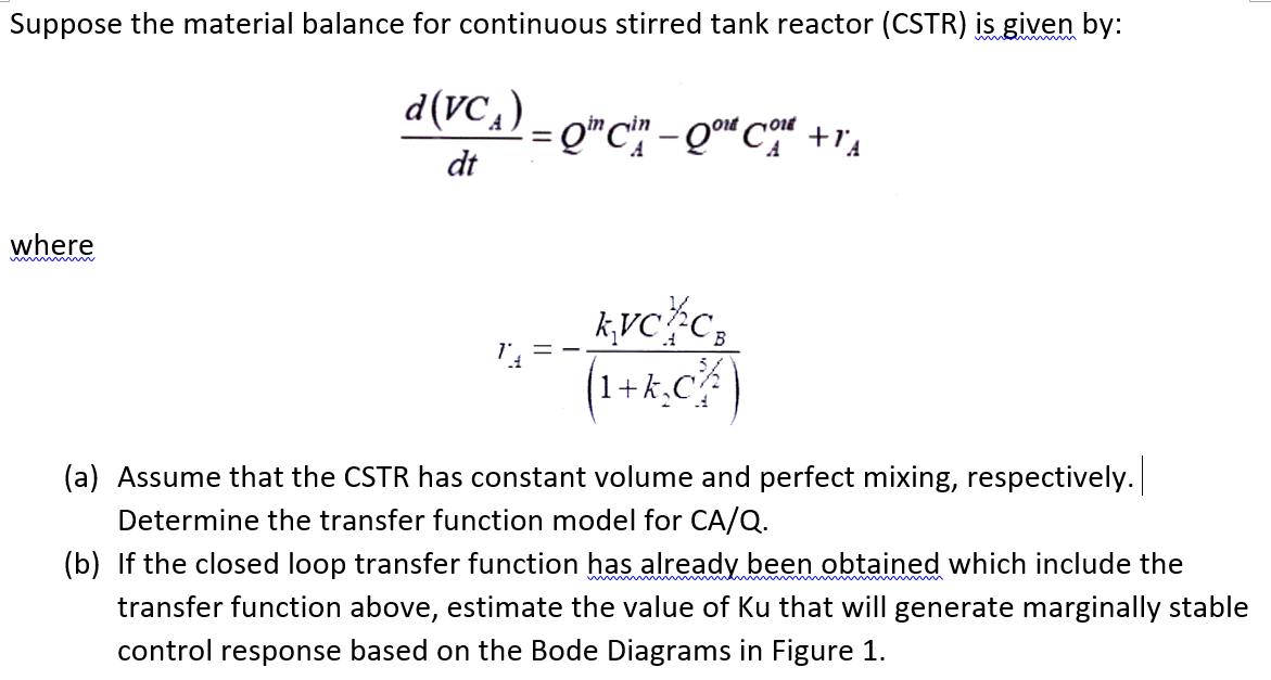 Suppose The Material Balance For Continuous Stirred Tank Reactor Cstr Is Given By D Vc Dt Q C Qout Calle Ra 2014 1