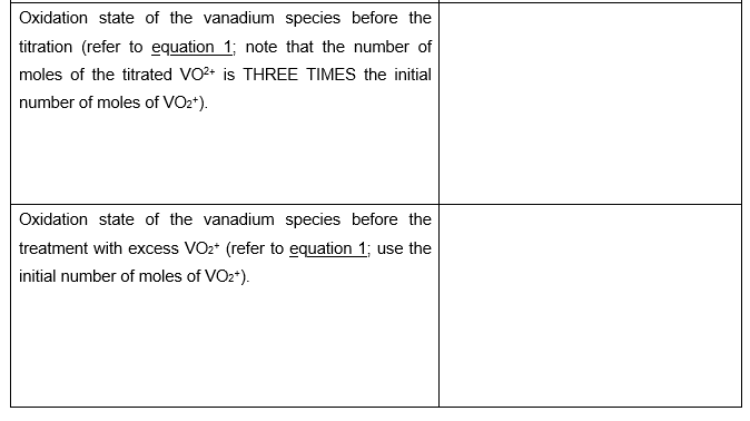 Oxidation State Of The Vanadium Species Before The Titration Refer To Equation 1 V3 Mno4 H2o Vo2 Mn2 H 3