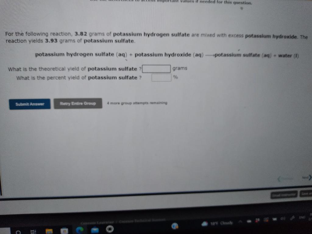 Moral Values If Needed For This Question For The Following Reaction 3 82 Grams Of Potassium Hydrogen Sulfate Are Mixed 1