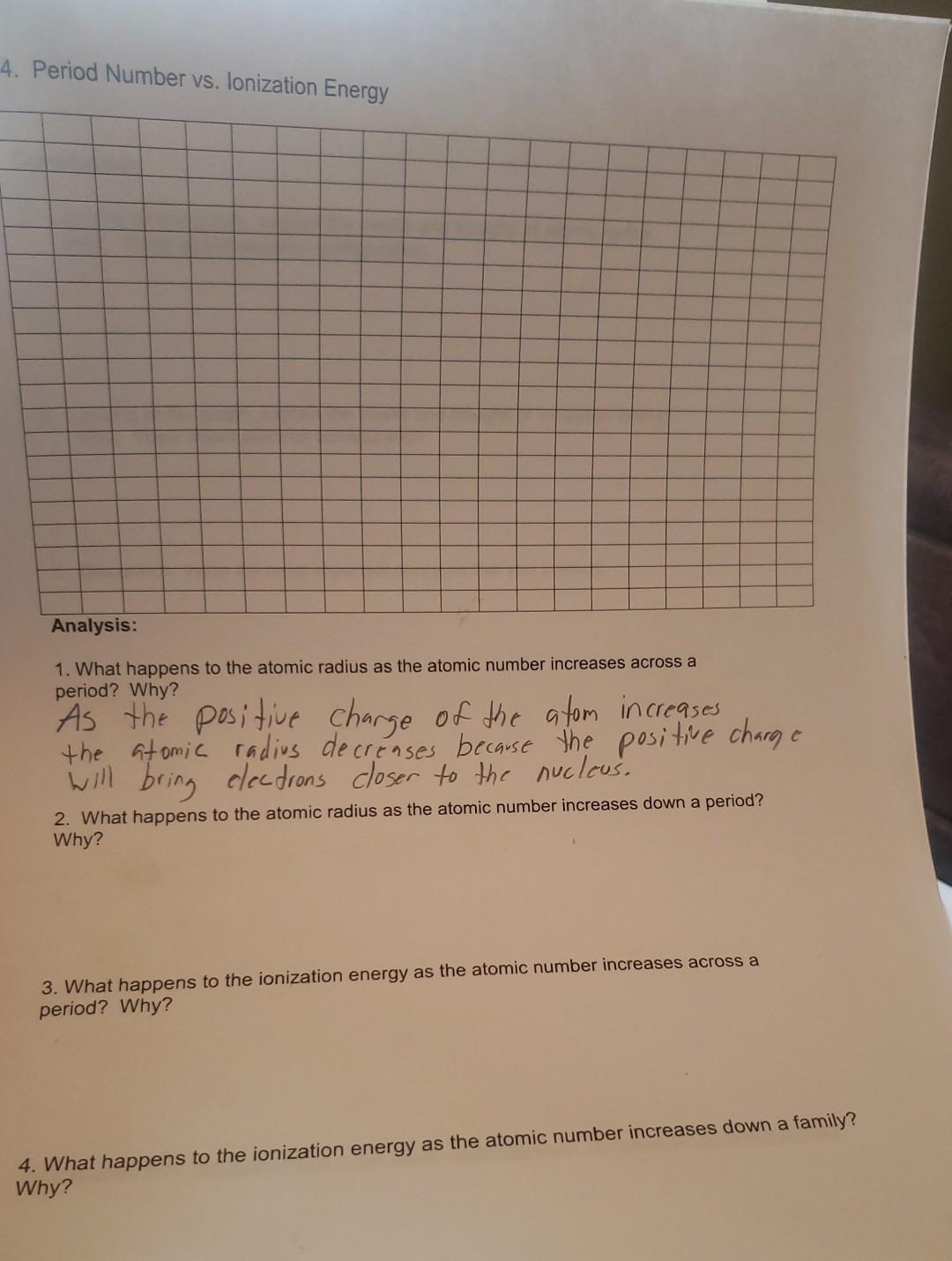Part B Purpose To Determine The Trends If They Exist For Atomic Size And Ionization Energy In The Periodic Table Ma 4